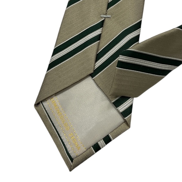 🆕ERMENEGILDO ZEGNA Beige/Green Silk Blend LUXURY Tie ITALY - Picture 5 of 5
